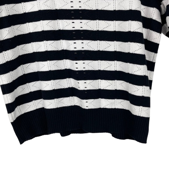 CABI 5832 RUNWAY PULLOVER STRIPED KNIT SHORT SLEEVE LACE UP BOW SWEATER - Picture 5 of 12